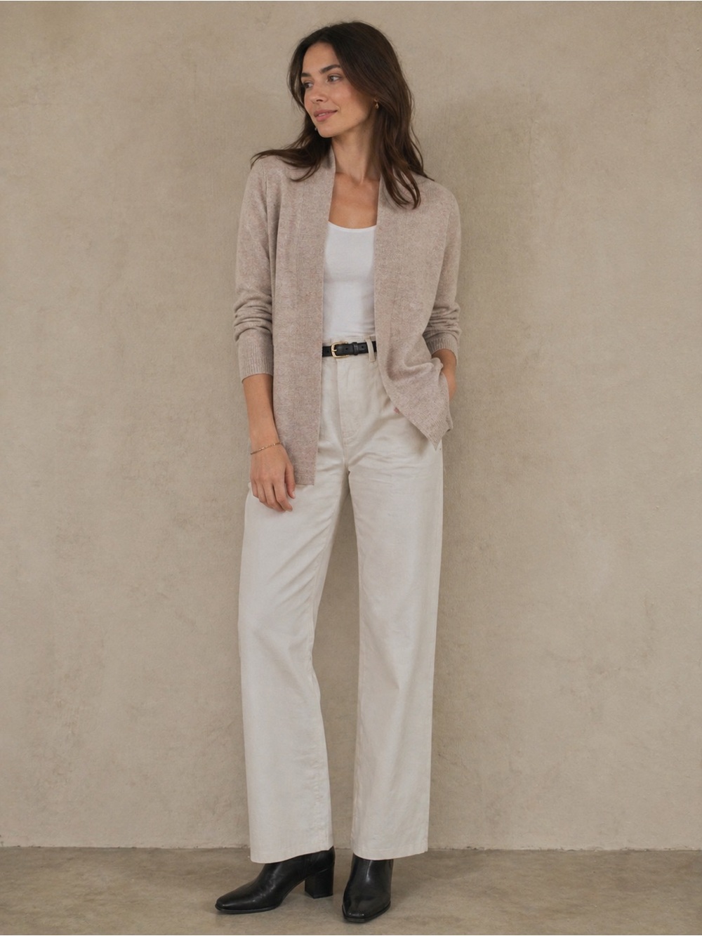 Adrienne Vittadini 100% Merino Wool Cardigan in Light Taupe